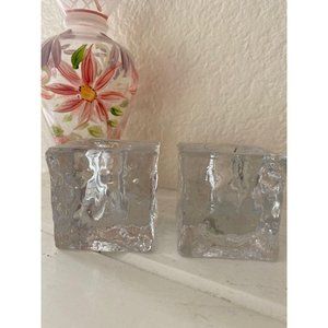 Set Of 2 “ice cube” recycled glass candle holders